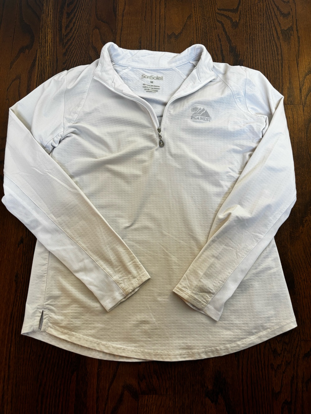 San Soleil White Long-Sleeve Quarter Zip Performance Tee- PGA West logo